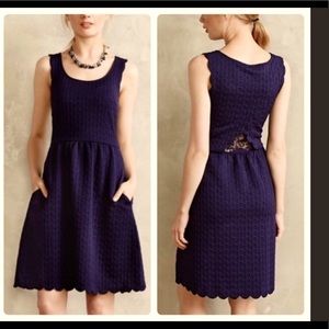 Anthropology navy scalloped edge gorgeous dress